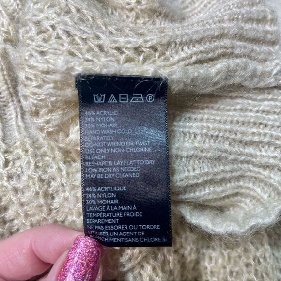 Urban Outfitters BDG Tan Mohair Cable Knit Crewneck Sweater Medium - Picture 13 of 14